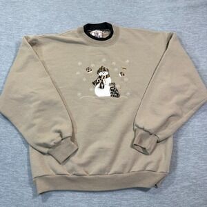 Top‎ Stitch Crewneck Sweatshirt Women's Medium Tan Snowman Winter Graphic